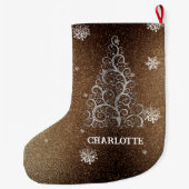 Grande Chaussette De Noël Parties scintillant d'arbre de Noël et flocons de  (Dos)