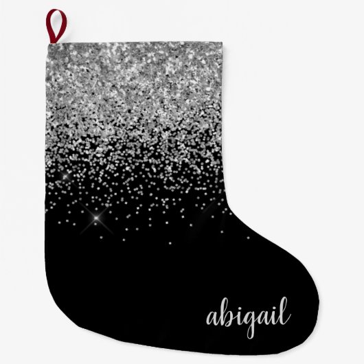 Grande Chaussette De Noël Parties scintillant Fille Argent Noir Shimmer Mode (Devant)
