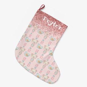 Grande Chaussette De Noël Parties scintillant rose Baby Girl Nom Étincelle M