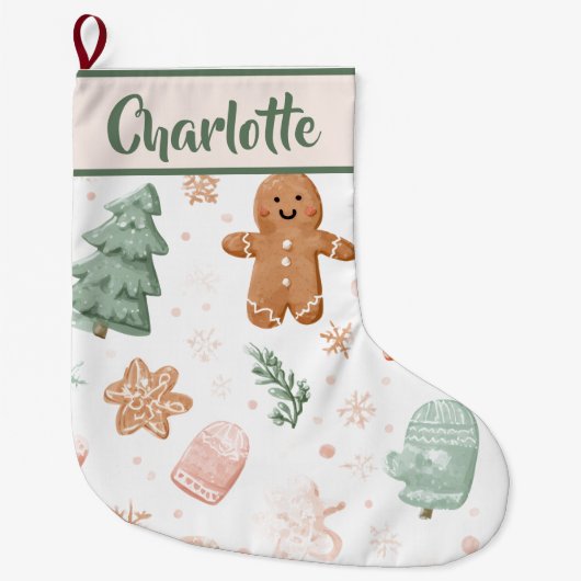 Grande Chaussette De Noël Pastel Joyful Holiday Pattern | Christmas Stocking (Devant)