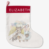 Grande Chaussette De Noël Pasteur de Noël Ange avec agneaux (Devant)