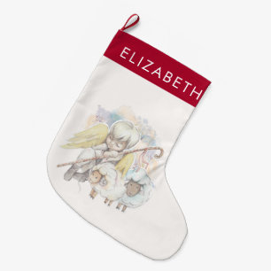Grande Chaussette De Noël Pasteur de Noël Ange avec agneaux