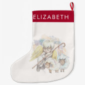 Grande Chaussette De Noël Pasteur de Noël Ange avec agneaux (Dos)