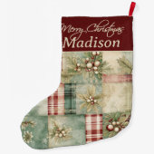 Grande Chaussette De Noël Patchwork Christmas Quilt Holly Berries Custom (Dos)