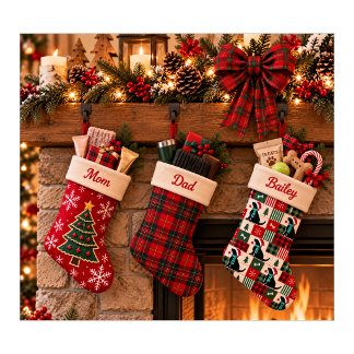 Grande Chaussette De Noël Patchwork de Noël pour amoureux de Lab