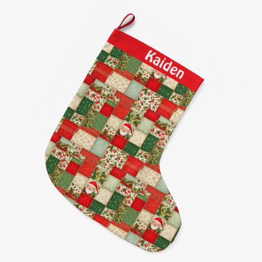 Grande Chaussette De Noël Patchwork Noël (Devant (Accrochage))