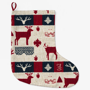 Grande Chaussette De Noël Patchwork nordique de Noël Rennes (2)