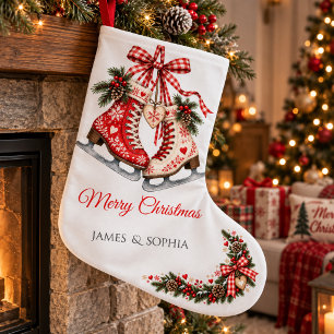 Grande Chaussette De Noël Patins de Noël Scandinave Romance d'Hiver