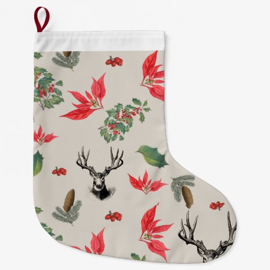 Grande Chaussette De Noël Patrón botánico de Navidad (Devant)