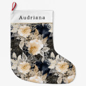 Grande Chaussette De Noël Peach Cream Black Floral Christmas (Devant)