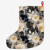 Grande Chaussette De Noël Peach Cream Black Floral Christmas (Dos)