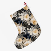 Grande Chaussette De Noël Peach Cream Black Floral Christmas (Dos (Accrochage))