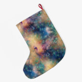 Grande Chaussette De Noël Peacock Bird Feathes Blue Gold Nom de Noël (Dos (Accrochage))