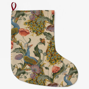 Grande Chaussette De Noël Peacock Motif vintage Art coloré