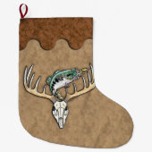 Grande Chaussette De Noël Pêche Chasse Cerfs Antlers Jumping Poisson (Devant)