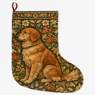 Grande Chaussette De Noël Peinture bohème élégante vintage de Golden Retriev