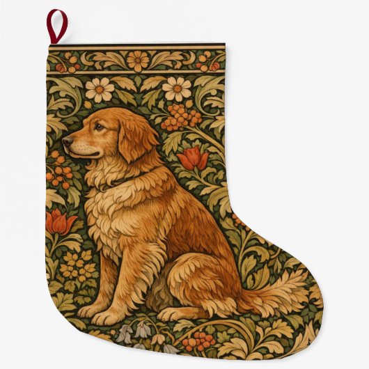 Grande Chaussette De Noël Peinture bohème élégante vintage de Golden Retriev (Devant)