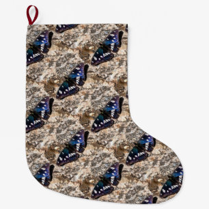 Grande Chaussette De Noël Peinture de papillon bleu de l'amiral blanc du sud