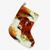 Grande Chaussette De Noël Peinture rouge de vache (Devant (Accrochage))