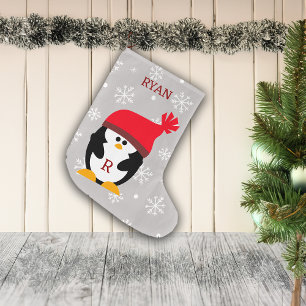 Grande Chaussette De Noël Penguin de Noël Nom et message personnalisés