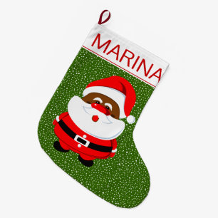 Grande Chaussette De Noël Père Noël afro-américain blanc de Noël