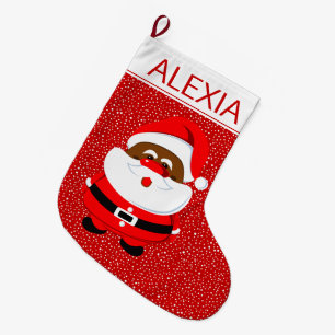 Grande Chaussette De Noël Père Noël afro-américain blanc rouge
