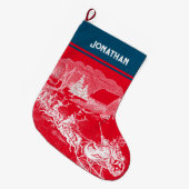 Grande Chaussette De Noël ❄ Père Noël arrive Sleigh Reindeers (Devant (Accrochage))