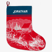 Grande Chaussette De Noël ❄ Père Noël arrive Sleigh Reindeers (Devant)