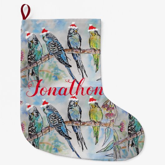 Grande Chaussette De Noël Père Noël Budgies Budgie oiseau Noël Stocking (Devant)