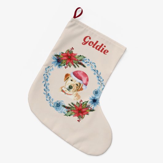 Grande Chaussette De Noël Père Noël Casquette Yellow Lab Fêtes Personnalisée (Devant (Accrochage))