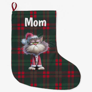Grande Chaussette De Noël Père Noël chat mignon personnalisé de Noël