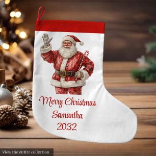 Grande Chaussette De Noël Père Noël classique aquarelle moderne des Fêtes