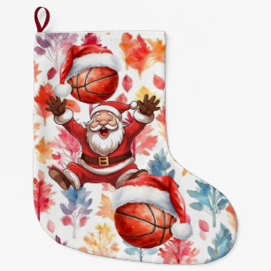 Grande Chaussette De Noël Père Noël de basket-ball joue Noël 