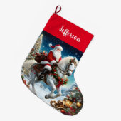 Grande Chaussette De Noël Père Noël fait du cheval blanc (Devant (Accrochage))