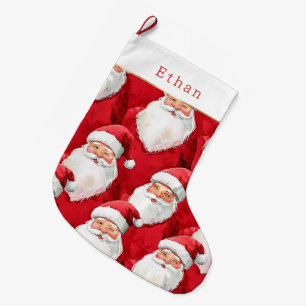 Grande Chaussette De Noël Père Noël joyeux blanc rouge or  