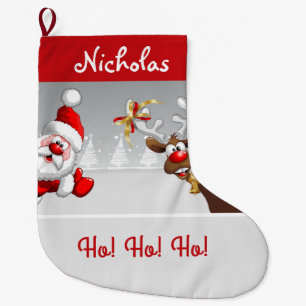 Grande Chaussette De Noël Père Noël personnalisé et Renne Ho! Ho! Ho!