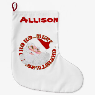 Grande Chaussette De Noël Père Noël - Stockage de Noël personnalisé face à f