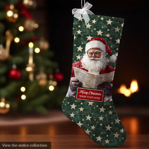 Grande Chaussette De Noël Père Noël vert rouge confortable avec votre nom Im