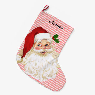 Grande Chaussette De Noël Père Noël victorien vintage rayure rouge et blanc