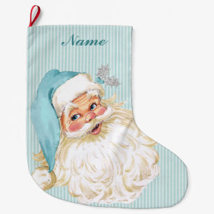 Grande Chaussette De Noël Père Noël victorien vintage turquoise