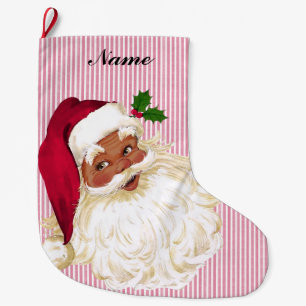 Grande Chaussette De Noël Père Noël vintage grande rayure canneberge et blan