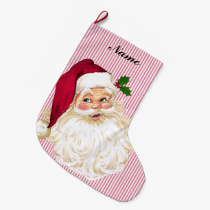 Grande Chaussette De Noël Père Noël vintage rayure canneberge et blanc