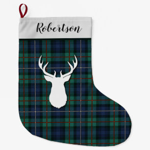 Grande Chaussette De Noël Personalisé Robertson Tartan vert violet Plaid