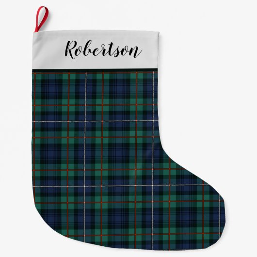 Grande Chaussette De Noël Personalisé vert pourpre Robertson Tartan (Devant)