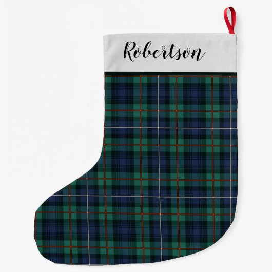 Grande Chaussette De Noël Personalisé vert pourpre Robertson Tartan (Dos)