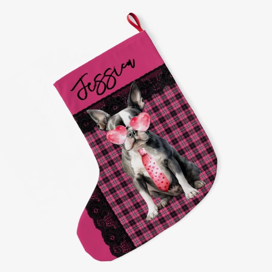 Grande Chaussette De Noël Personalized Double sided Quirky Boston Terrier (Dos (Accrochage))