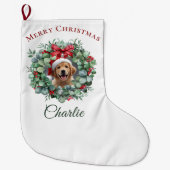 Grande Chaussette De Noël Personalized Pet Christmas with Wreath & Name (Devant)