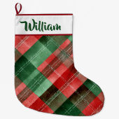 Grande Chaussette De Noël Personalized Red & Green Plaid Christmas Stocking  (Devant)