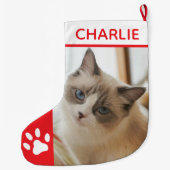Grande Chaussette De Noël Personalized Simple Paw Pet Photo Monogram Name (Dos)