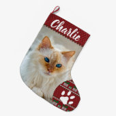 Grande Chaussette De Noël Personalized Simple Paw Pet Photo Monogram Name (Devant (Accrochage))